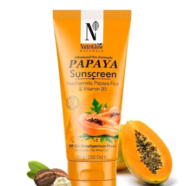 Nutriglow  NutriGlow NATURAL'S Advanced Pro formula Papaya Sunscreen Spf 50, No White Cast, All Skin types, 100 gm