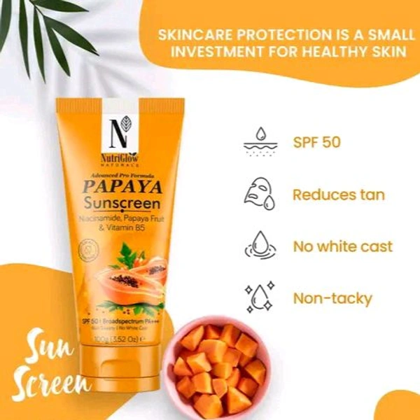 Nutriglow  NutriGlow NATURAL'S Advanced Pro formula Papaya Sunscreen Spf 50, No White Cast, All Skin types, 100 gm