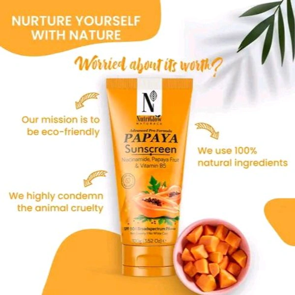 Nutriglow  NutriGlow NATURAL'S Advanced Pro formula Papaya Sunscreen Spf 50, No White Cast, All Skin types, 100 gm