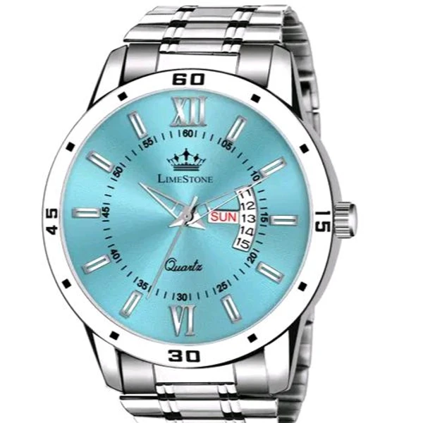 LIMESTONE Day and Date Function Ice Blue Dial Steel Chain Trending Quartz Analog Watch - For Men LS3235