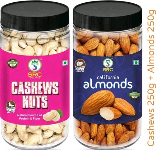 SRC CREATIONS Cashews Nuts 250g and Almonds Kernels 250g Dry Fruits Kaju Badam Combo Pack (250g+250g=500g)