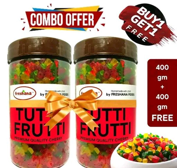 Freshana Tutti Frutti Cherry 400G+400G Combo | Tricolour Cherry for Topping, icing of cakes, breads, cookies, Ice cream, custard, chocolates, muffins