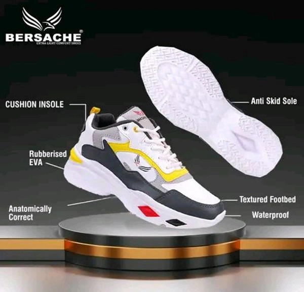 Bersache Men's Bersache Lightweight Casual Shoes with High-Quality Soles | Comfortable Shoes for Sneakers, Walking, Training, and Daily Wear - Yellow, IND-7