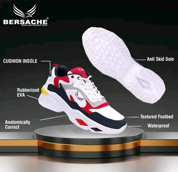 Bersache Men's Bersache Lightweight Casual Shoes with High-Quality Soles | Comfortable Shoes for Sneakers, Walking, Training, and Daily Wear - Red, IND-7
