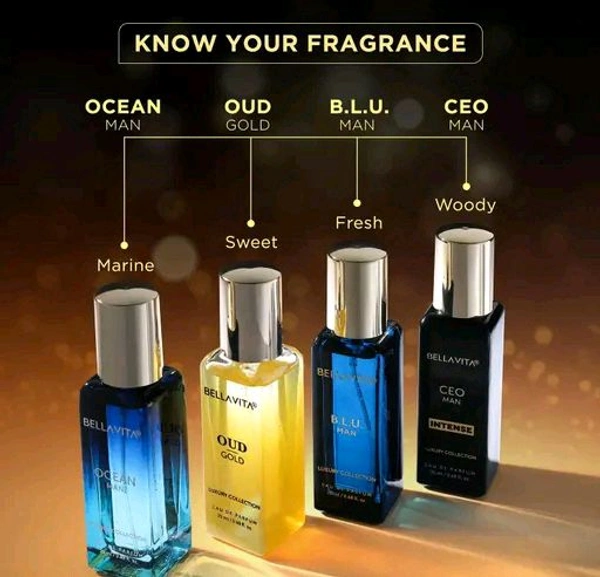 Bella Vita Men's Luxury Collection Gift Set 4x20 ml (CEO Man Intense,BLU Man,Ocean Man, OUD Gold) (Pack of 4)
