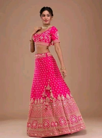 New Trendy Exclusive Deisgner Party Wear Wedding Look Heavy Glamorous Sequence Satin Silk Blend Lehenga Choli - Pink