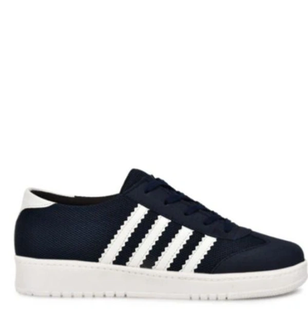 Men Lace-Up Sneakers With Faux Leather Upper - Navy Blue, 6