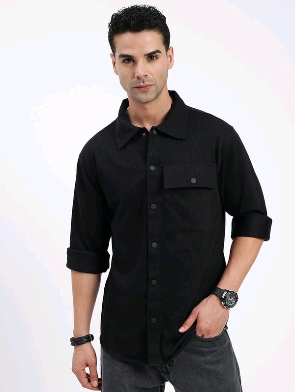 Men Regular Fit Solid Casual Shirt With Single Pocket - Black, M