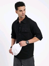 Men Regular Fit Solid Casual Shirt With Single Pocket - Black, M
