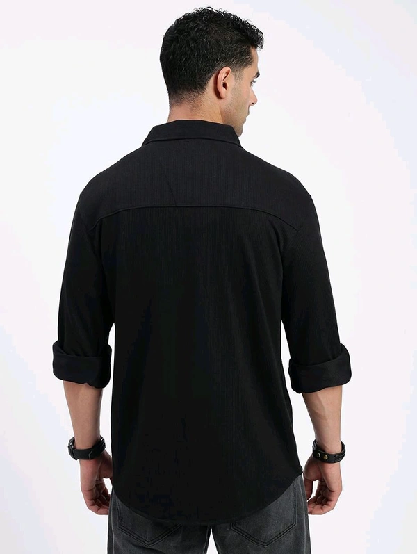 Men Regular Fit Solid Casual Shirt With Single Pocket - Black, M
