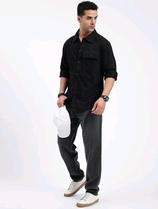 Men Regular Fit Solid Casual Shirt With Single Pocket - Black, M