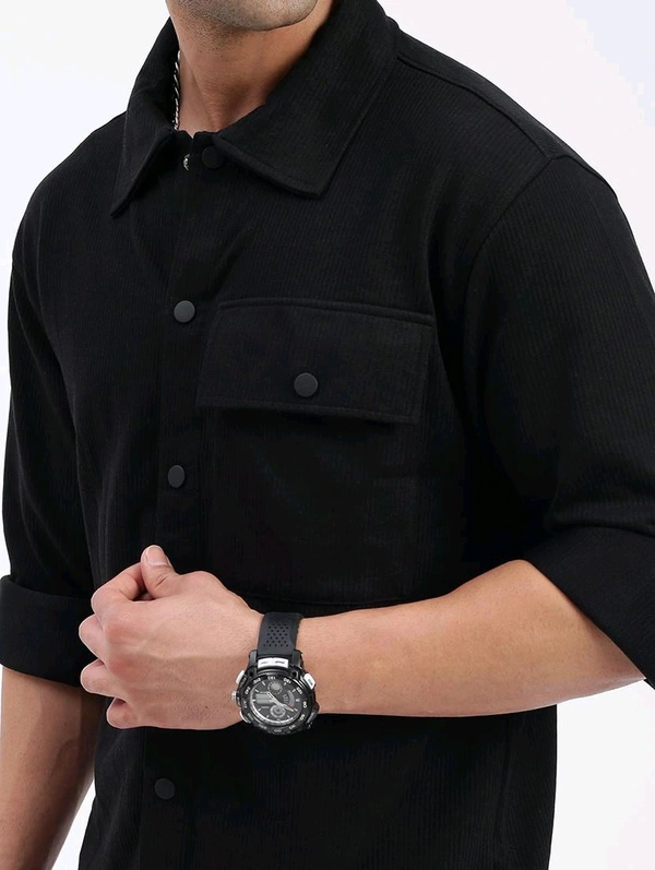 Men Regular Fit Solid Casual Shirt With Single Pocket - Black, M