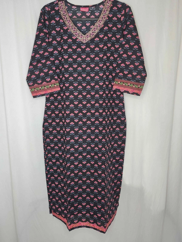 Cotton Kurta Black Pink Flower
