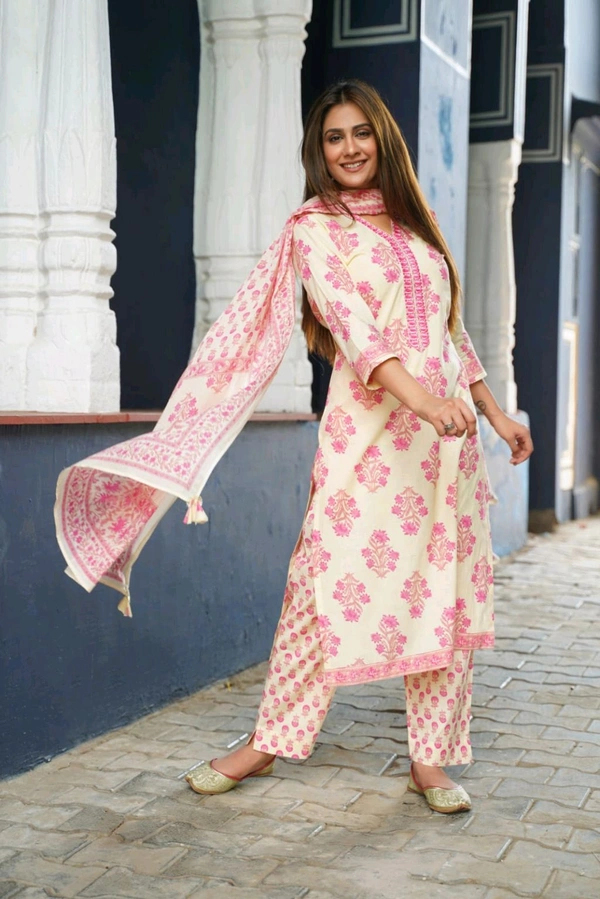 Off White With Pink Flower Print 