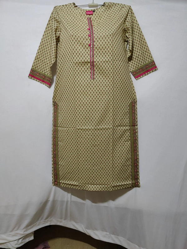 Beige Onion Pink Print Kurta