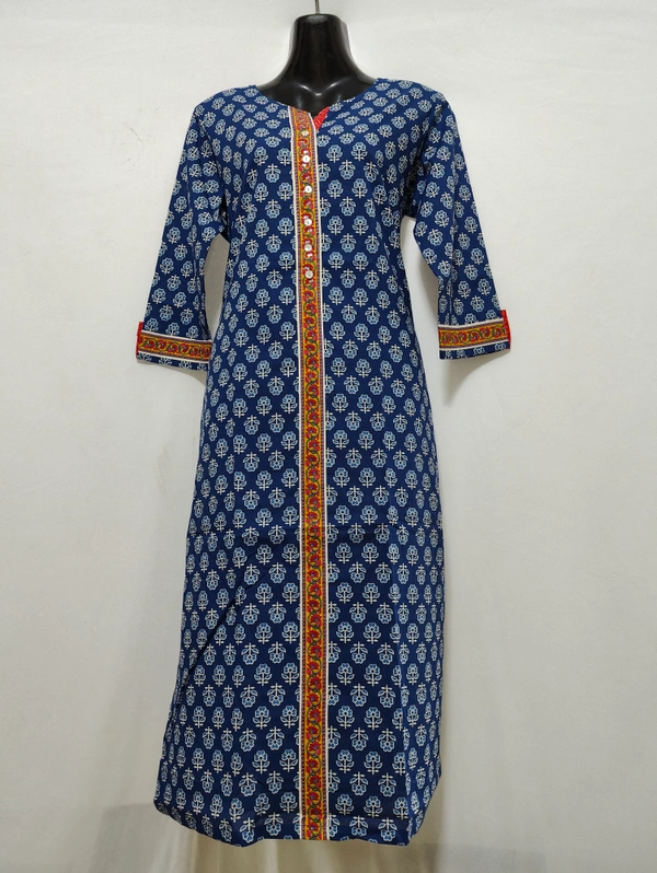 Blue Rani Yellow Centre Patti Print Kurta