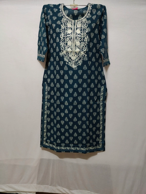 Dark Blue White Embroidered Around Yoke Kurta