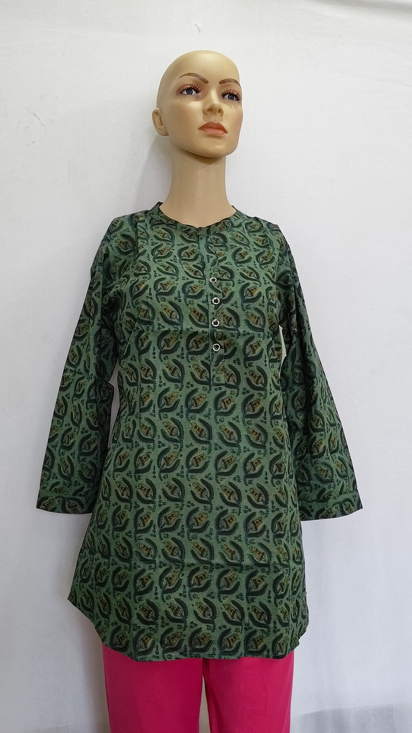 Dark Green Print Regular Kurti