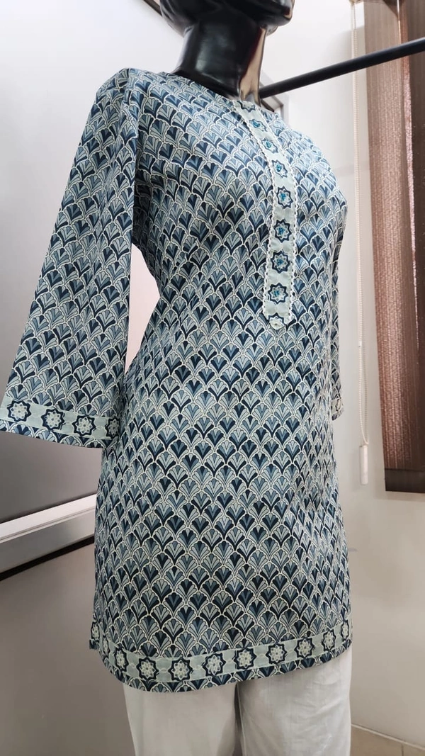Light Blue Grey Print Regular Kurti