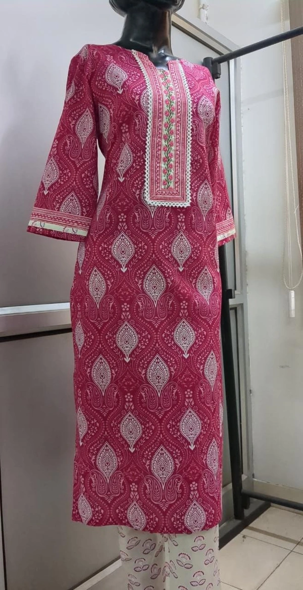 Magenta White Pink Print White Pajama Pant Set