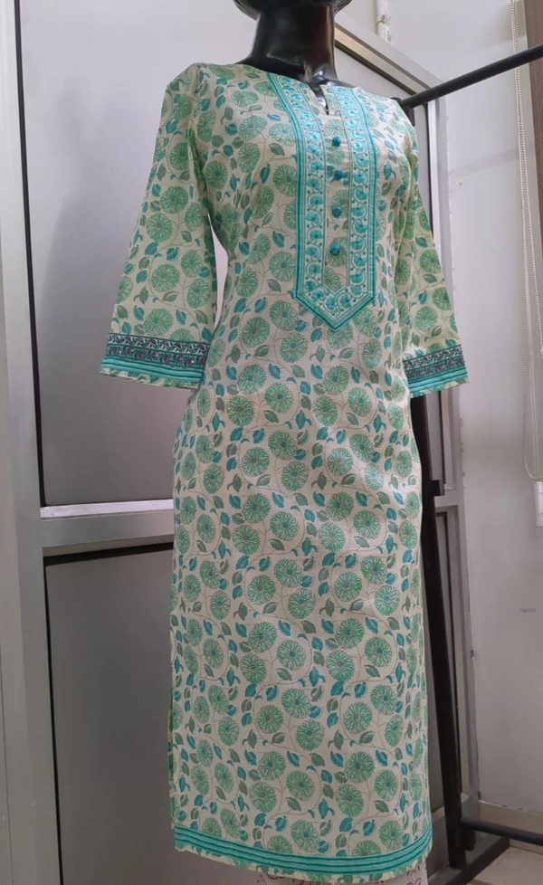 Off-White Sea Green Embroidery Kurta
