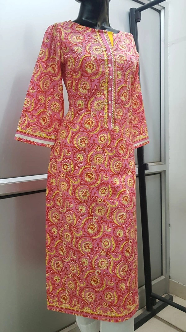 Pink Yellow Print Kurta