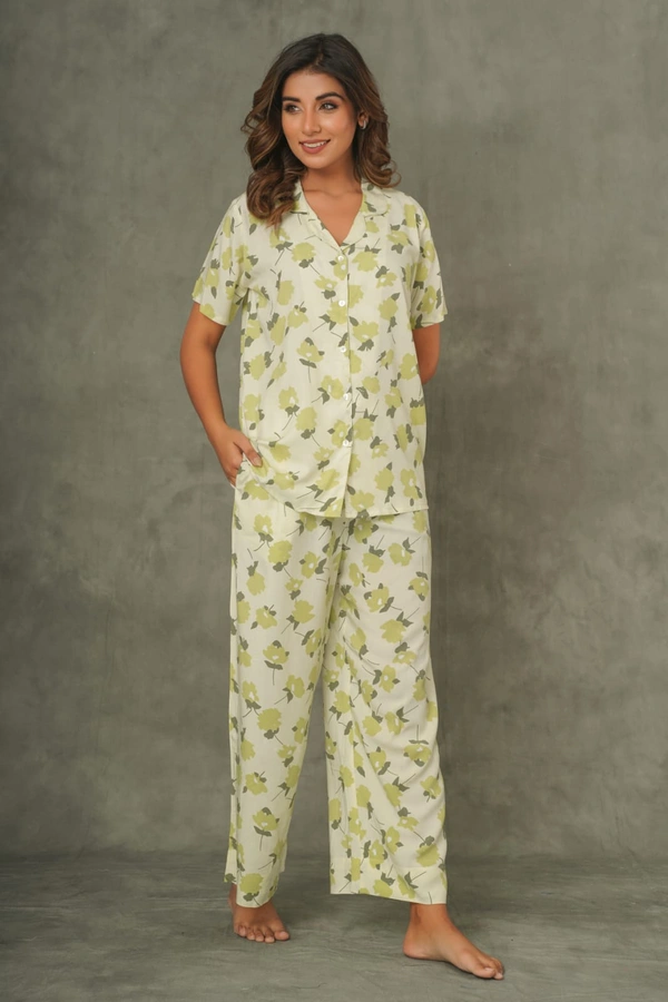 Pista Green Lime Floral Print Pajama Night Set