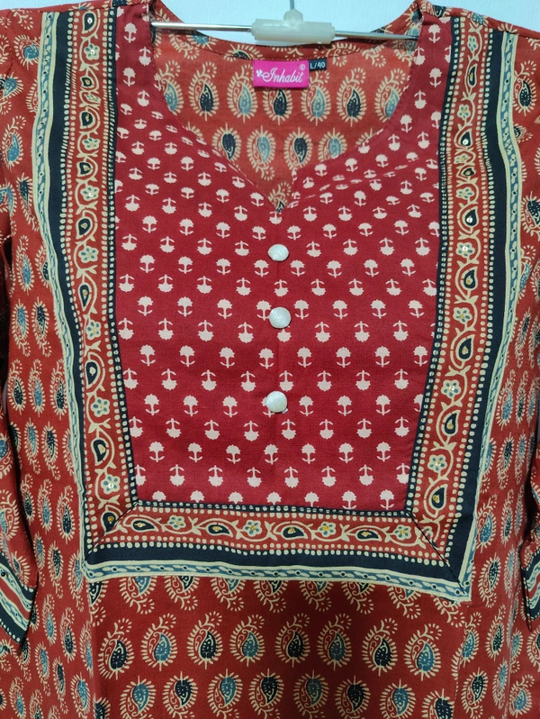 Rust Grey Print Kurta