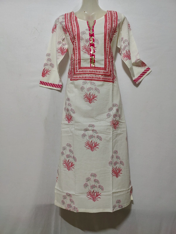 White Pink Print Kurta