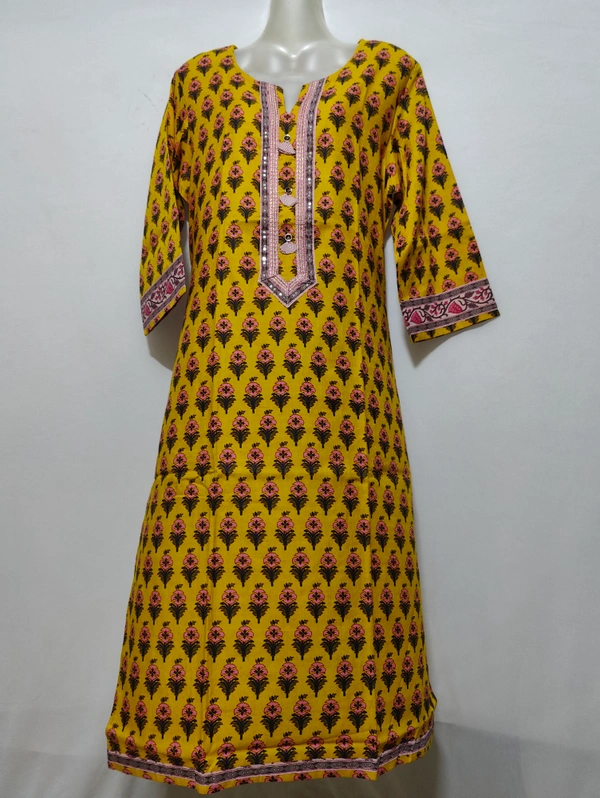 Yellow Pink Flowers Print Kurta
