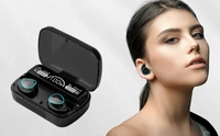 M10 TWS Bluetooth 5.1 Earphone Charging boxwireless Earbuds Stereo Sports Waterproof with Microphone True Wireless Bluetooth Headset (Black) 