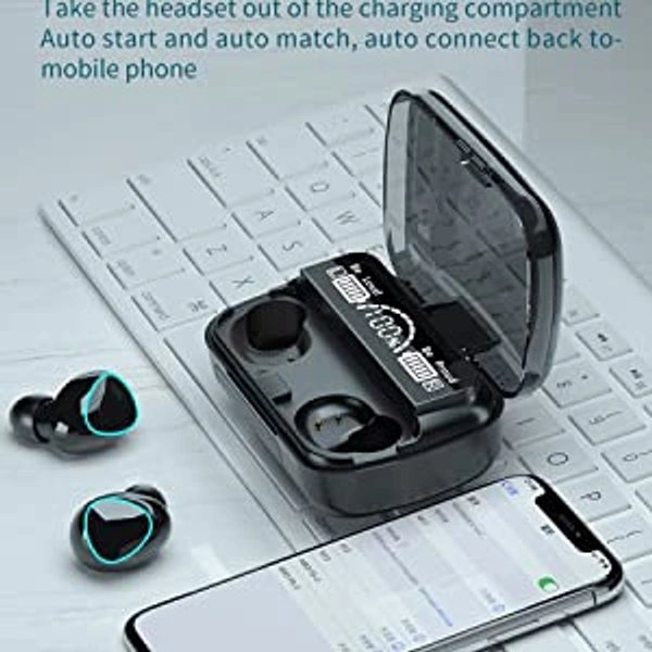 M10 TWS Bluetooth 5.1 Earphone Charging boxwireless Earbuds Stereo Sports Waterproof with Microphone True Wireless Bluetooth Headset (Black) 