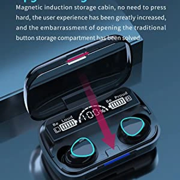 M10 TWS Bluetooth 5.1 Earphone Charging boxwireless Earbuds Stereo Sports Waterproof with Microphone True Wireless Bluetooth Headset (Black) 