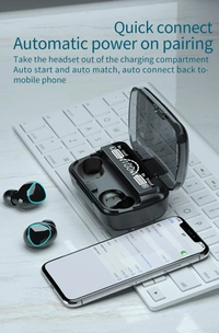 M10 TWS Bluetooth V5.1 in-Ear Wireless Earbuds with Upto 3 Hours Playback Stereo Sports Waterproof Bluetooth Earph Color:  Black 