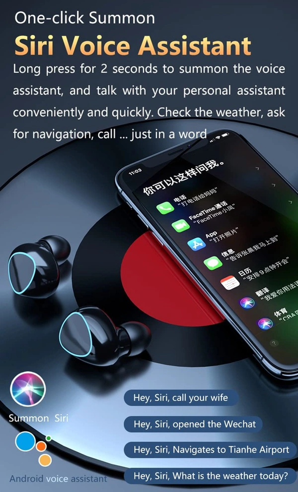 M10 TWS Bluetooth V5.1 in-Ear Wireless Earbuds with Upto 3 Hours Playback Stereo Sports Waterproof Bluetooth Earph Color:  Black 