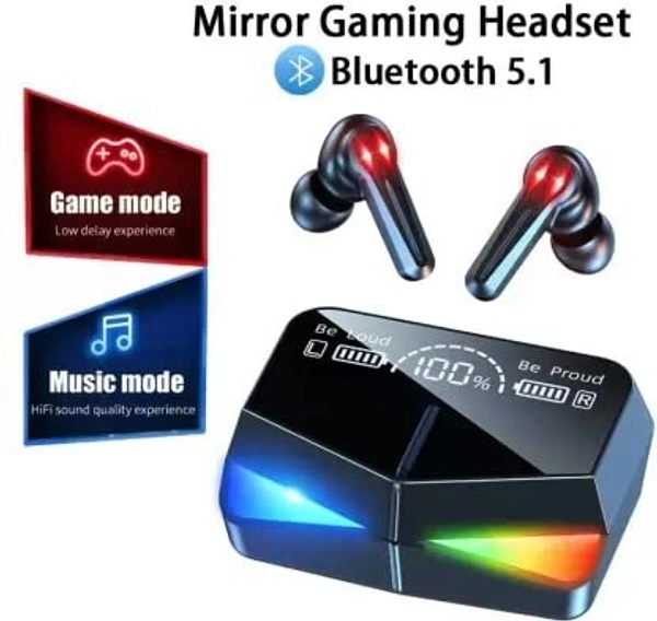 M28 Wireless Earbuds TWS Bluetooth 5.1 Gaming Monster Earphones Touch Control Headphones Microphone Mirror Screen Mini LED Display - Excellent Sound Ensure Fast  Stable Connection Waterproof 