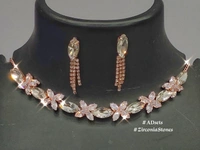 AD NECKLACE SET WITH EARRING ROSE SKU : 577 ROSEBUY NOW PLATING ROSE FREE SIZE  - Gold, Free Size