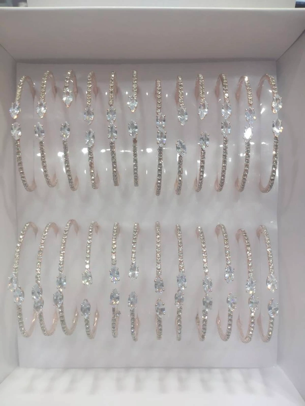 American Styling Kada  AD FREE SIZE FULL STONE BRACELET 101SKU : AD KADA ROSE 6pice  - Silver, Free Size