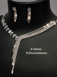 504 AD NECKLACE WITH EARRING SET ROSE 504 ROSE American Diamond 1piec  - Gold