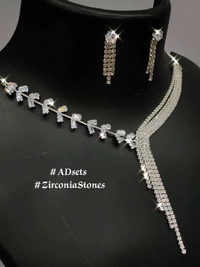 504 AD NECKLACE WITH EARRING SET ROSE 504 ROSE American Diamond 1piec  - Gold
