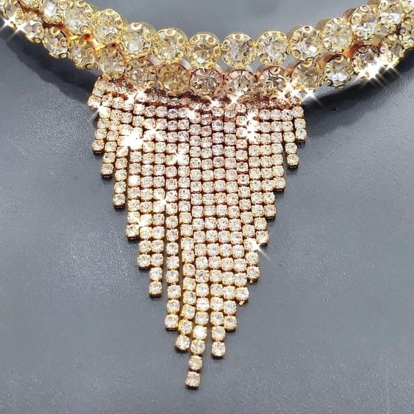 600 2LINE STONES NECKLACE SET ROSE SKU : 600 ROSE American Styling  - Silver, Free Size