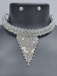 600 2LINE STONES NECKLACE SET ROSE SKU : 600 ROSE American Styling  - Gold