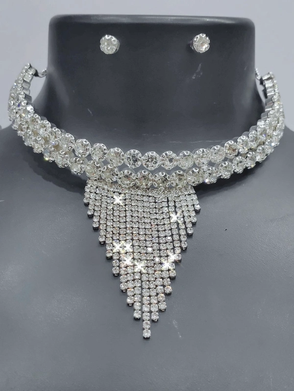 600 2LINE STONES NECKLACE SET ROSE SKU : 600 ROSE American Styling  - Gold
