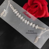 572 NECKLACE SET EARRING SILVER SKU : 572 SILVER** GOLDEN American styling diamond 1piec  - Golden Tainoi, Free size
