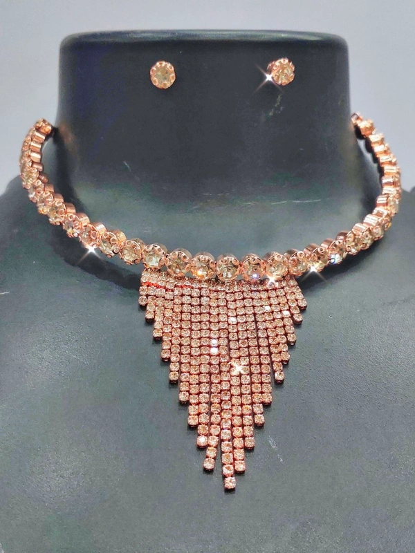 American styling  1LINE STONES NECKLACE SET ROSE SKU : 599 ROSE American Styling - Gold, free Size
