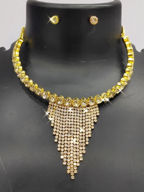 American styling  1LINE STONES NECKLACE SET ROSE SKU : 599 ROSE American Styling - Gold, free Size