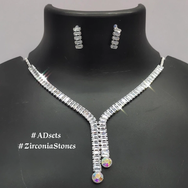 597 Berina Cubic Zirconia Rhodium Necklace Set With Earrings SKU597  - Gold, free Size
