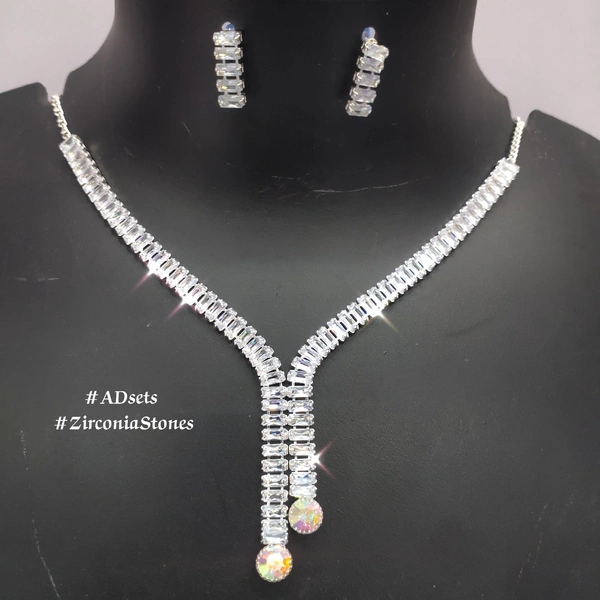 597 Berina Cubic Zirconia Rhodium Necklace Set With Earrings SKU597  - Gold, free Size