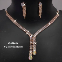 597 Berina Cubic Zirconia Rhodium Necklace Set With Earrings SKU597  - Gold, free Size