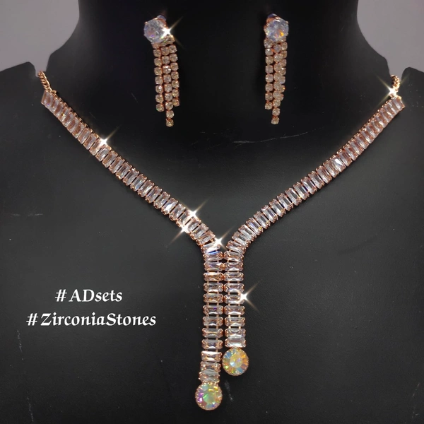 597 Berina Cubic Zirconia Rhodium Necklace Set With Earrings SKU597  - Gold, free Size